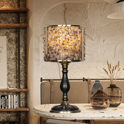 Lampe de table 1 lumière avec abat-jour en pierre de cristal moderne et base en cuivre pour bureau 