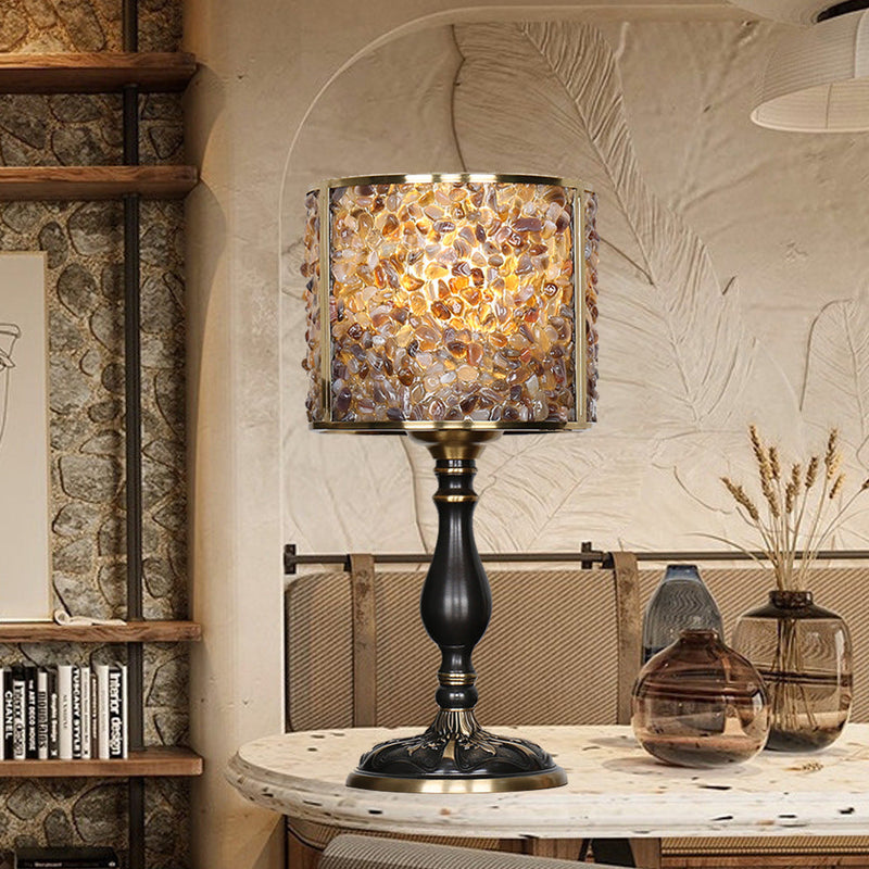 Lampe de table 1 lumière avec abat-jour en pierre de cristal moderne et base en cuivre pour bureau 