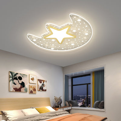Luz de techo empotrada LED de aluminio acrílico estrella luna creativa contemporánea para dormitorio 