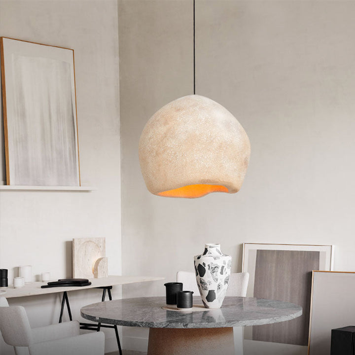 Lámpara colgante de 1 luz de imitación de piedra irregular japonesa tradicional para sala de estar 
