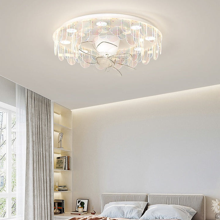 Ventilador de techo con luz LED de montaje empotrado de pieza redonda de hierro acrílico creativo contemporáneo para sala de estar 