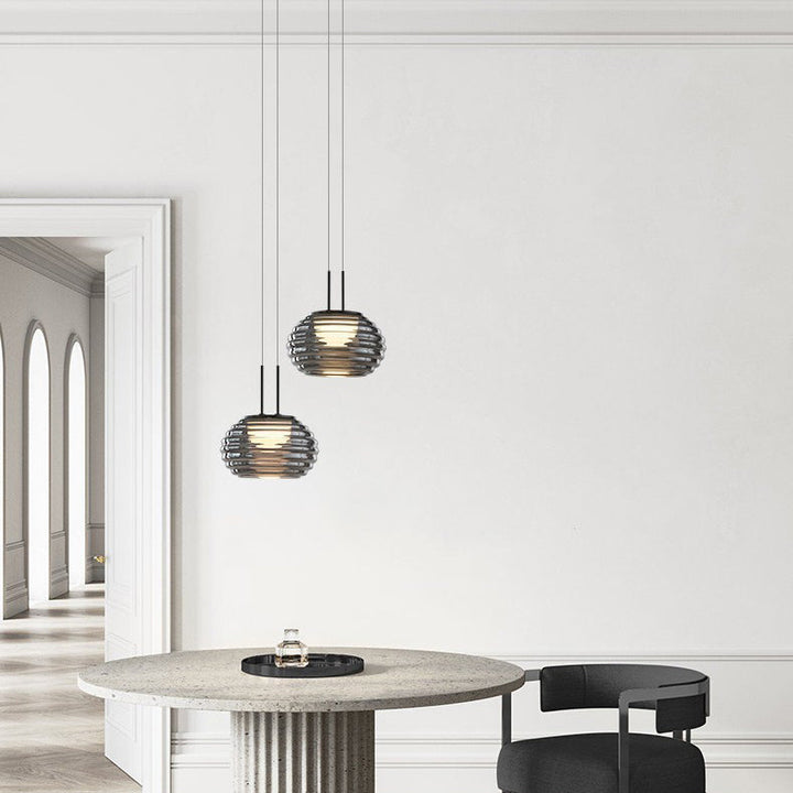 Moderne minimalistische gestreifte runde Aluminiumglas-LED-Pendelleuchte für Wohnzimmer 