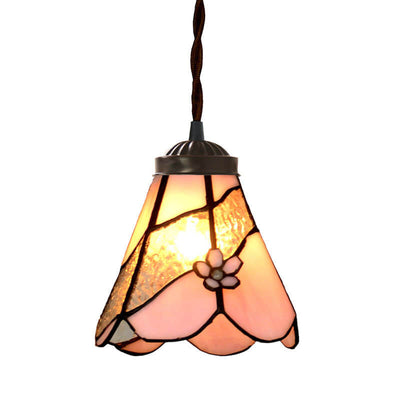 Tiffany Vintage Floral Petal Stained Glass 1-Light Pendant Light