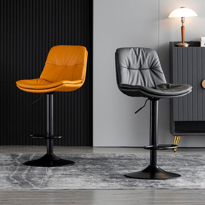 Taburete de barra con respaldo contemporáneo nórdico base redonda cojín rectangular cuero nappa espuma estructura de metal para comedor 