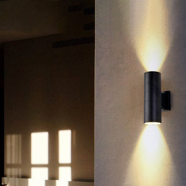 Contemporary Industrial Cylindrical Aluminum Glass Up And Down Luminous LED Waterproof Wall Sconce Lamp For Outdoor Patio