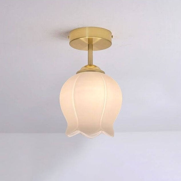 Nordic Retro Messing Glas Blumenlampenschirm 1-Licht Semi-Flush Deckenleuchte 