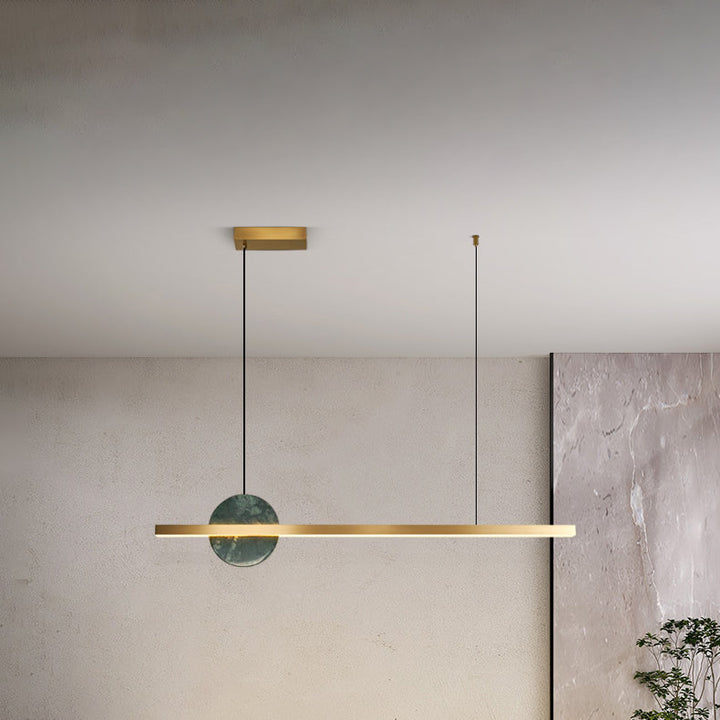 Zeitgenössische Luxus Eisen gerade Linie runden Marmor LED Insel Licht Pendelleuchte für Wohnzimmer 