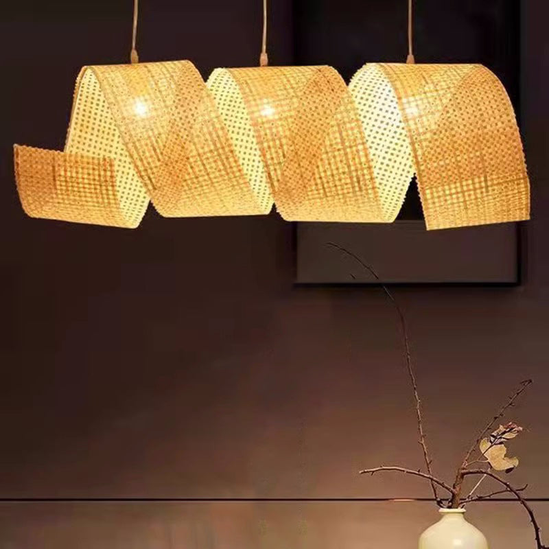 Traditioneller japanischer Kronleuchter in Form eines Bambuswebbands mit 2/3 Lichtern für das Esszimmer 
