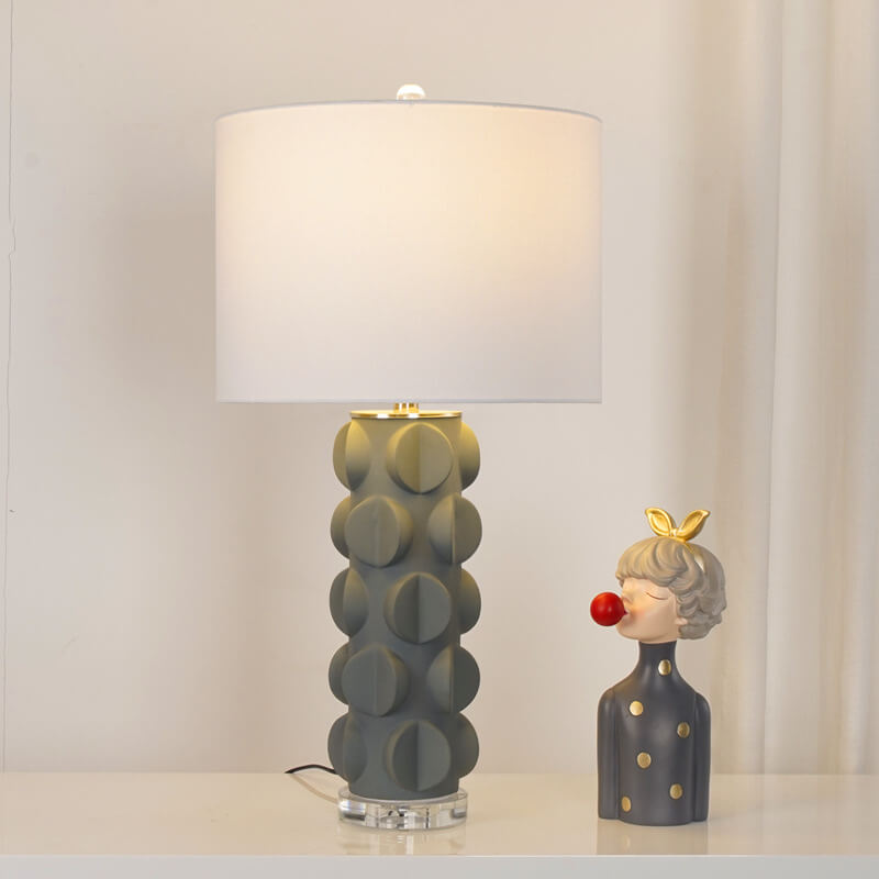 Nordic Simple Fabric Lampshade Resin Column Base 1-Light Table Lamp