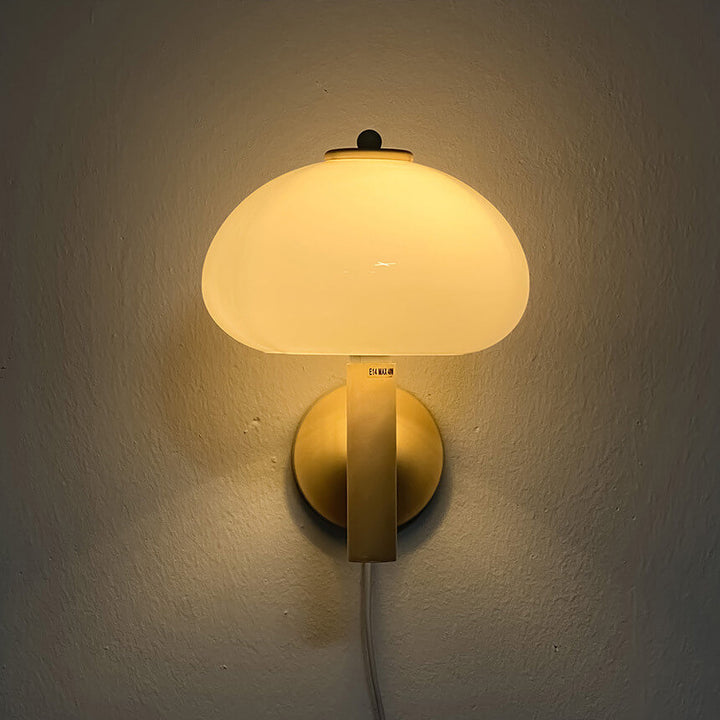 Contemporary Nordic Milk White Iron Glass Dome Mushroom 1-Light Wall Sconce Lamp For Bedroom