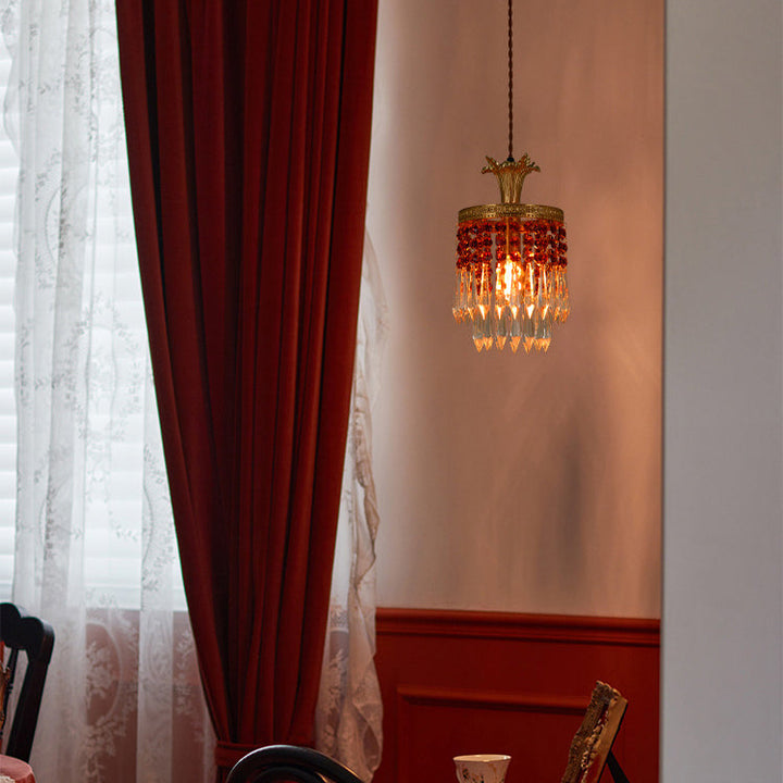 Carillon éolien rond vintage traditionnel en laiton avec cristal à 1 lumière pour salon 