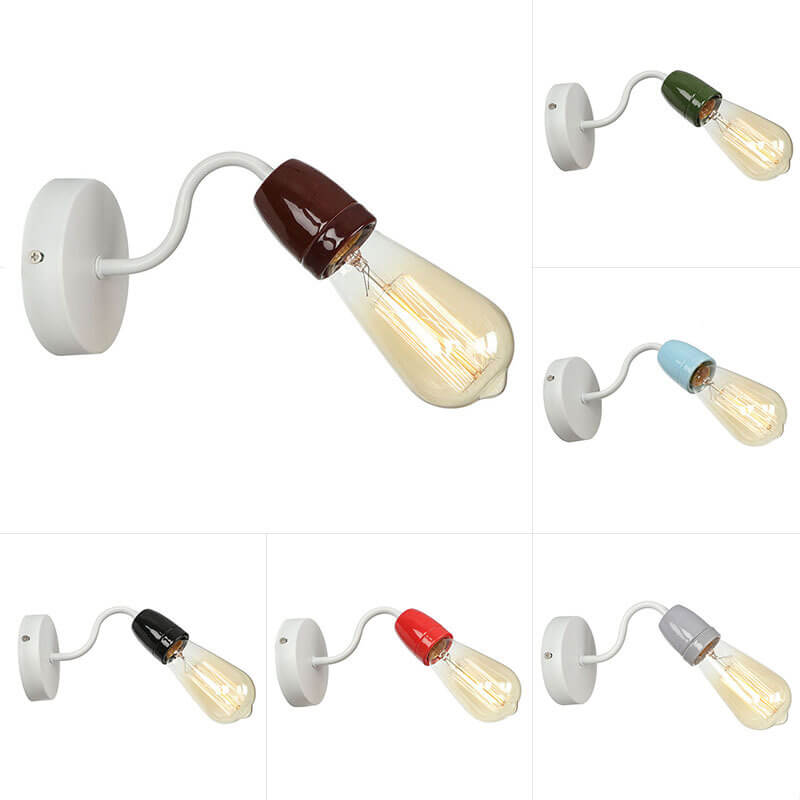 Contemporary Nordic Ceramic Iron Head Exposed Bulb 1-Light Wall Sconce Lamp For Living Room &amp; Bedroom