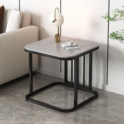 Moderner minimalistischer rechteckiger quadratischer Steintisch aus Eisen für das Wohnzimmer 