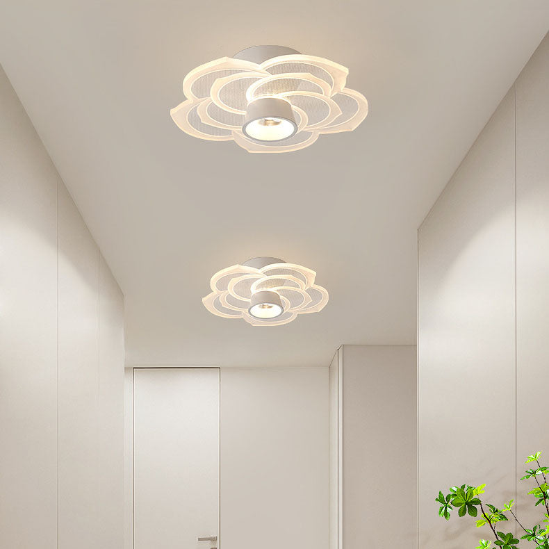 Modern Minimalist Round Rose Flower Iron Acrylic LED Flush Mount Ceiling Light For Living Room