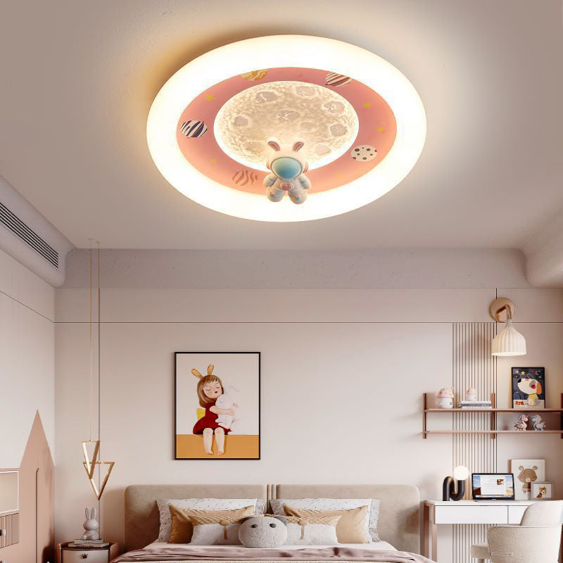 Moderne Art Deco Kinder Eisen Harz Acryl Runde Mond Astronaut LED Unterputz Deckenleuchte Für Schlafzimmer 