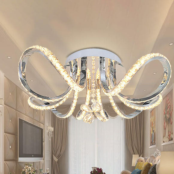 Modern Luxury Crystal Flower Shape LED Semi-Flush Mount Ceiling Light