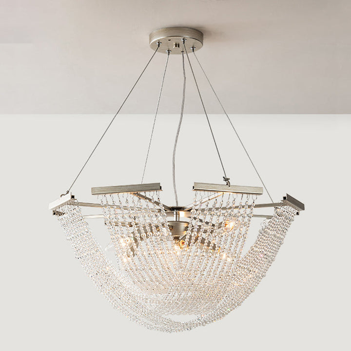 Zeitgenössischer Luxus Mesh Shade Iron Crystal 2/6 Licht Kronleuchter für Wohnzimmer 