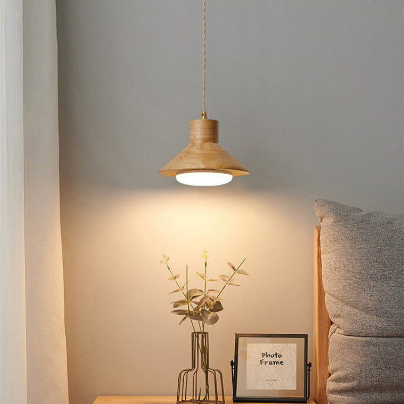 Traditionelle japanische runde Pendelleuchte aus Holz und Glas mit 1 Licht für Wohnzimmer 
