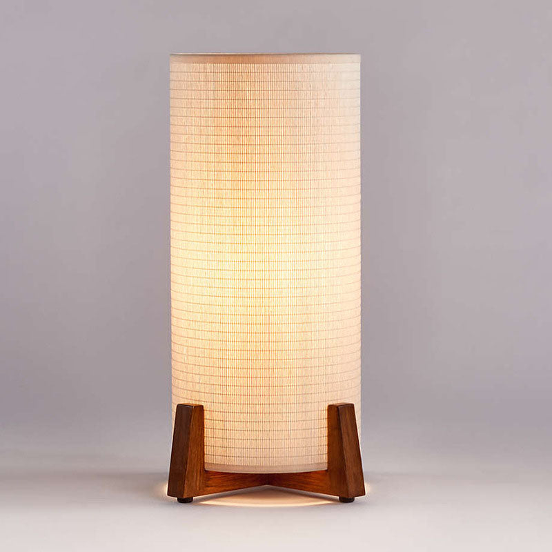 Lampe de table en bois cylindrique japonaise traditionnelle à 1 lumière pour chambre 
