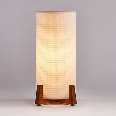 Traditionelle japanische Zylinder-Tischlampe aus Holzgewebe mit 1 Licht für Schlafzimmer 