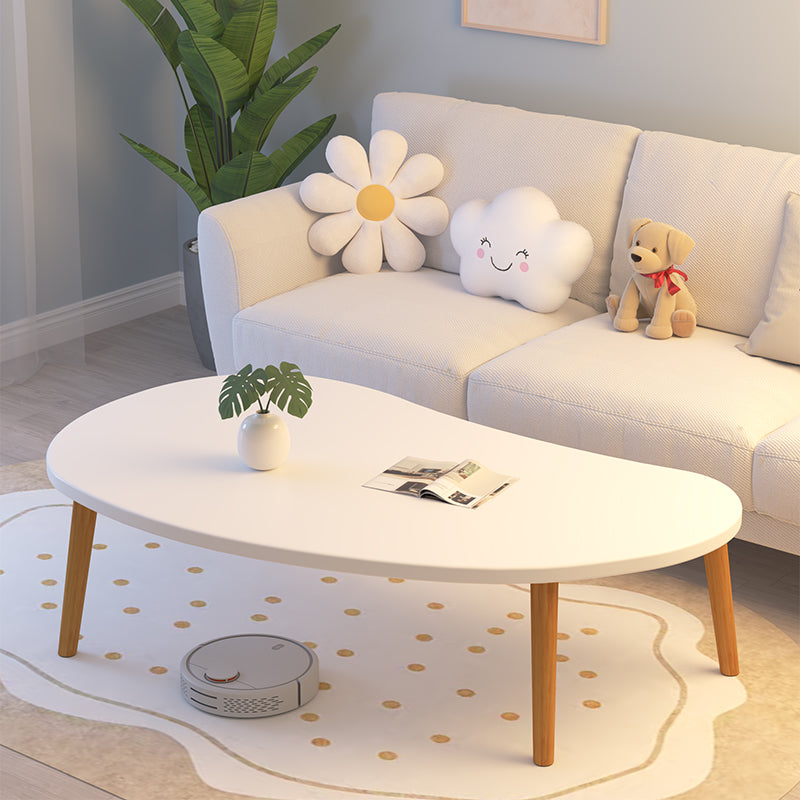 Mesa Auxiliar Moderna Minimalista Ovalada Curvada de Tablero de Densidad de Madera de 1 Nivel para Sala de Estar 