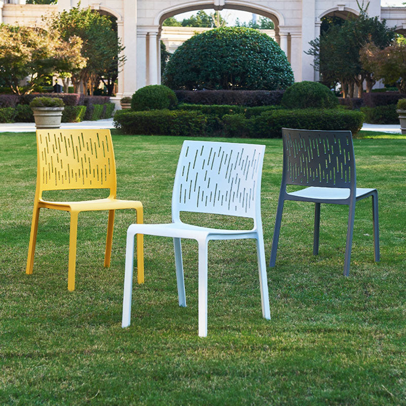 Silla Cuadrada de Plástico Minimalista Moderna con Cuatro Patas y Respaldo para Patio Exterior 