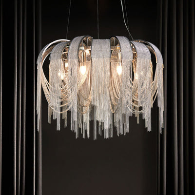 Modern Luxury Iron Aluminum Chain Tassel 6/8/10/12/15 Light Chandeliers For Hallway