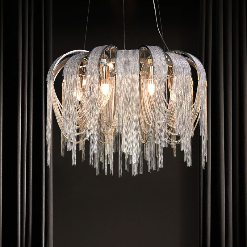 Modern Luxury Iron Aluminum Chain Tassel 6/8/10/12/15 Light Chandeliers For Hallway