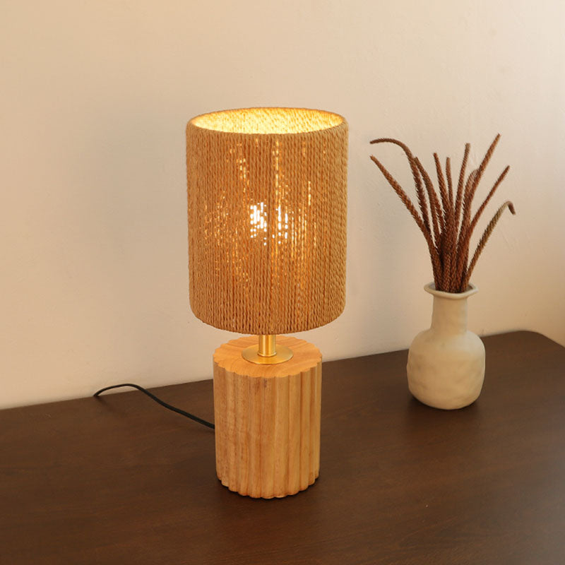 Traditionelle japanische Säule Holz Papier Seil 1-Licht Tischlampe für Wohnzimmer 