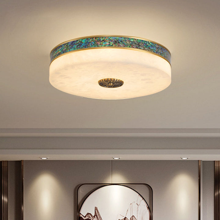 Plafonnier LED Rond en Cuivre et Marbre Moderne Transitionnel pour Chambre 