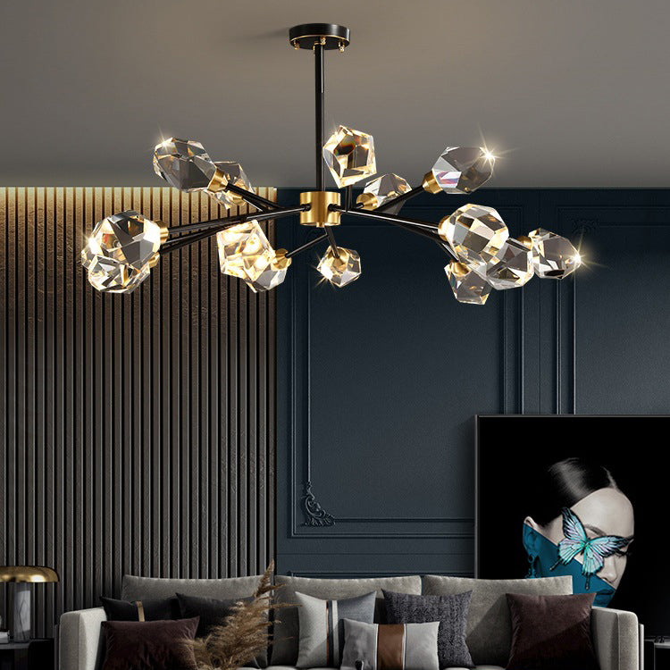 Lustre contemporain en cristal de cuivre irrégulier de branche scandinave 6/9/12/15/18 lumières pour salon 