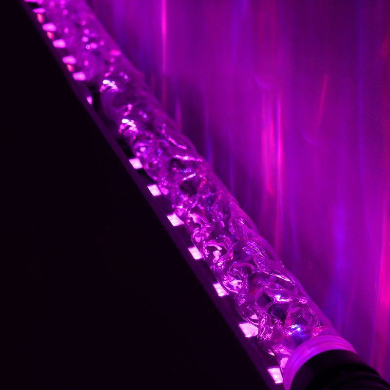 Lámpara de pie LED de aluminio y acrílico en forma de rectángulo y cilindro con patrón dinámico de agua Art Deco moderno para sala de estar 