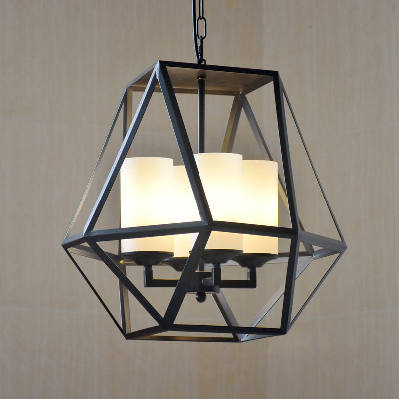 Chandelier contemporain en fer trapézoïdal quadrilatéral industriel 3/4 lumières pour salon 