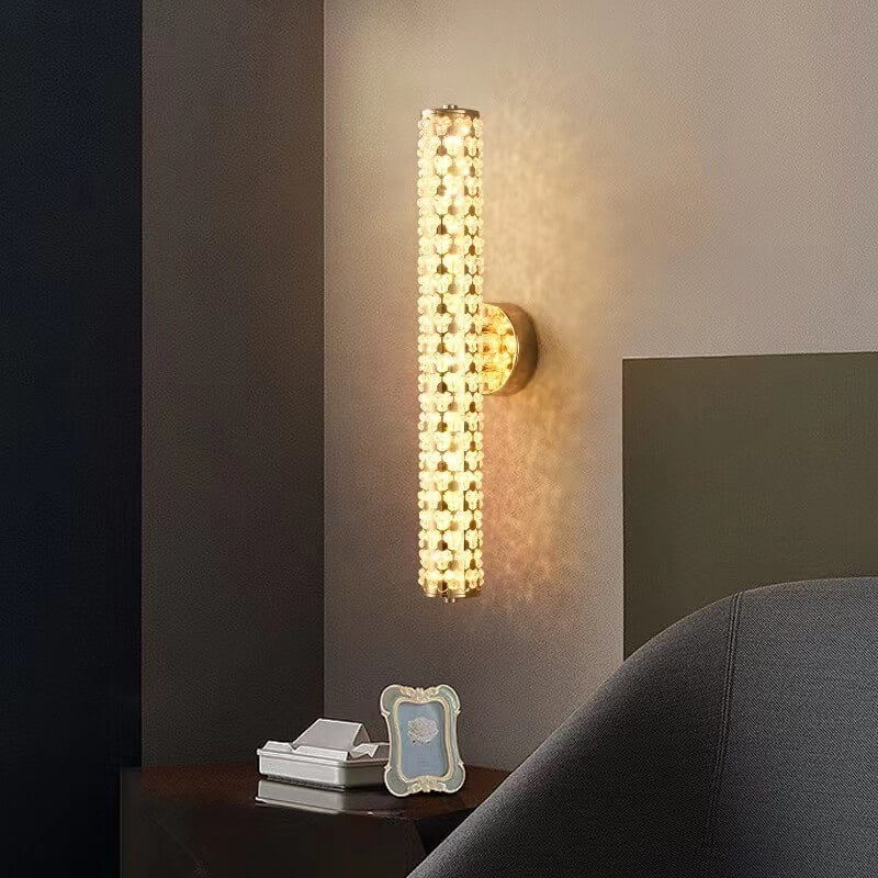 Light Luxury Crystal Beads Plated Cylindrical LED Wall Sconce Lamp