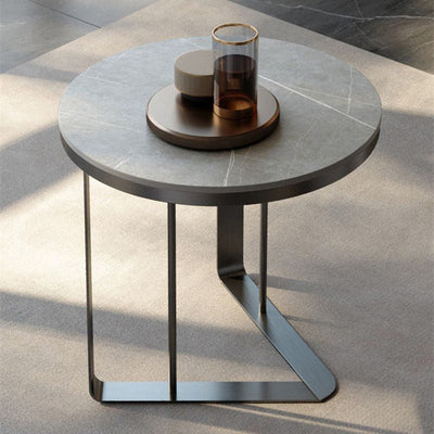 Mesa Auxiliar de Metal de Pizarra con Base Redonda y Triangular de Estilo Moderno y Sencillo para Sala de Estar 