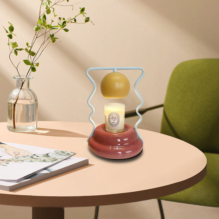 Lámpara de mesa de cera derretida de 1 luz con base de cerámica en forma de casa de hongo de hierro creativo contemporáneo para dormitorio 
