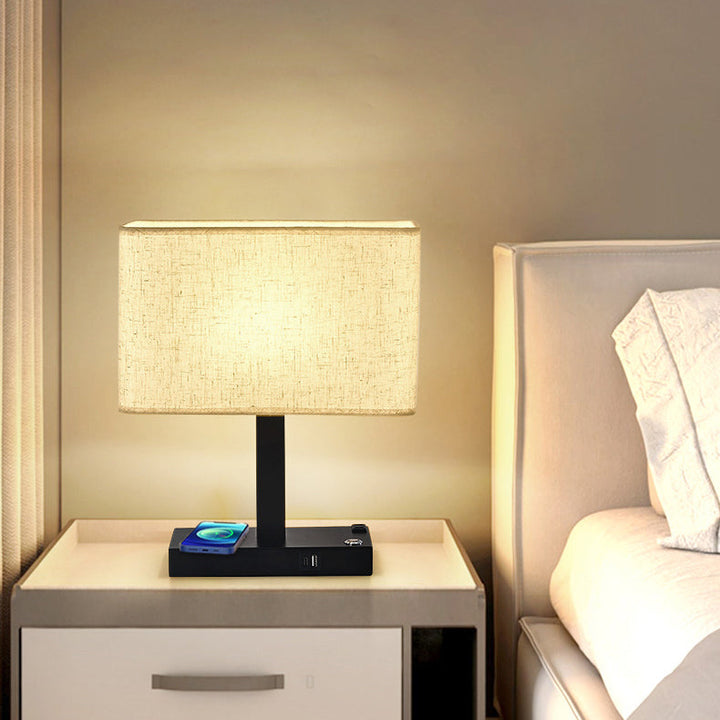 Moderne minimalistische rechteckige Stoff Eisen 1-Licht Tischlampe für Wohnzimmer 