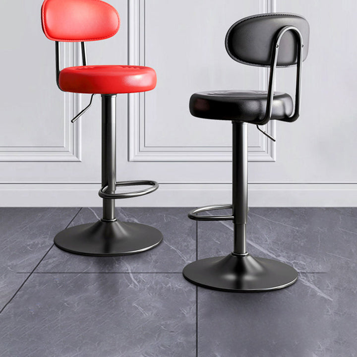 Modern Minimalist Round Upholstered Curved Backrest PU Leather Metal Steel Bar Stool For Dining Room