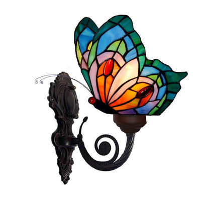 Tiffany Vintage Stained Glass Butterfly Shade 1-Light Wall Sconce Lamp