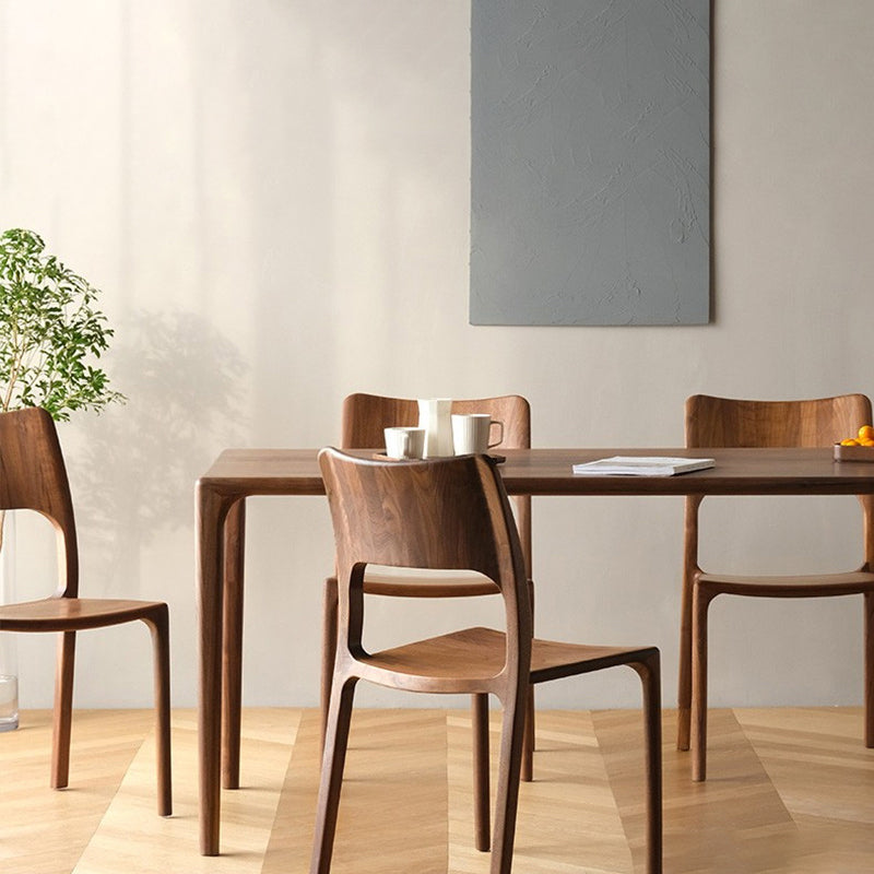 Chaise de salle à manger carrée en bois de noyer rétro contemporain avec dossier pour salle à manger 