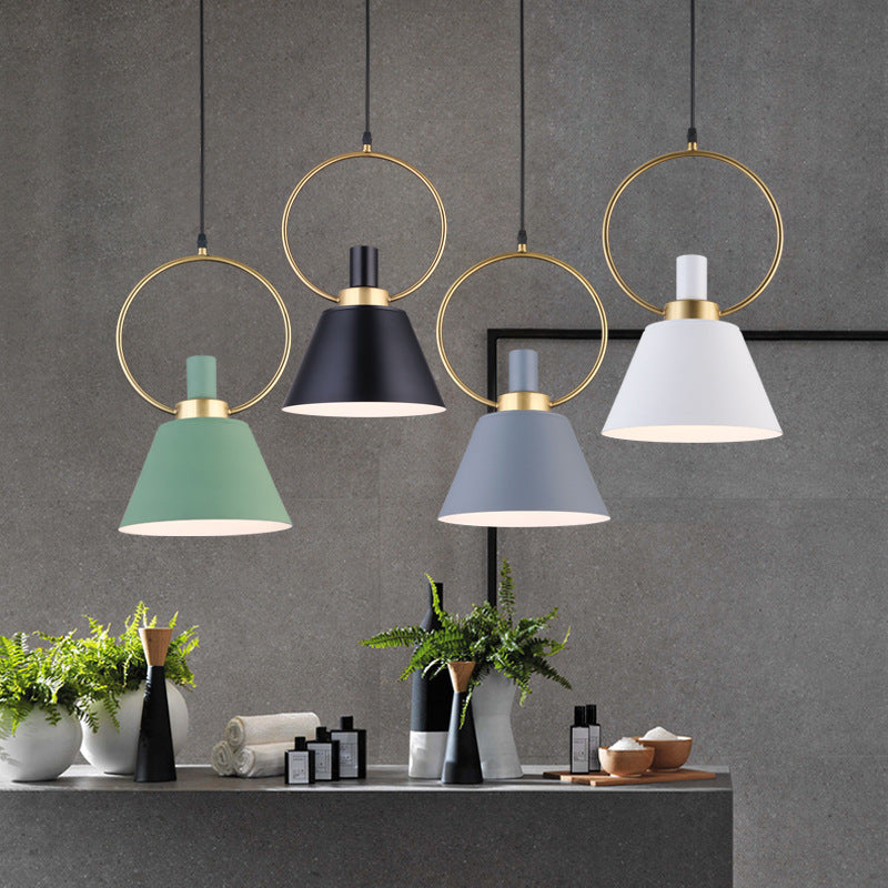 Contemporary Nordic Cone Shade Gold Ring Iron 1-Light Pendant Light For Dining Room