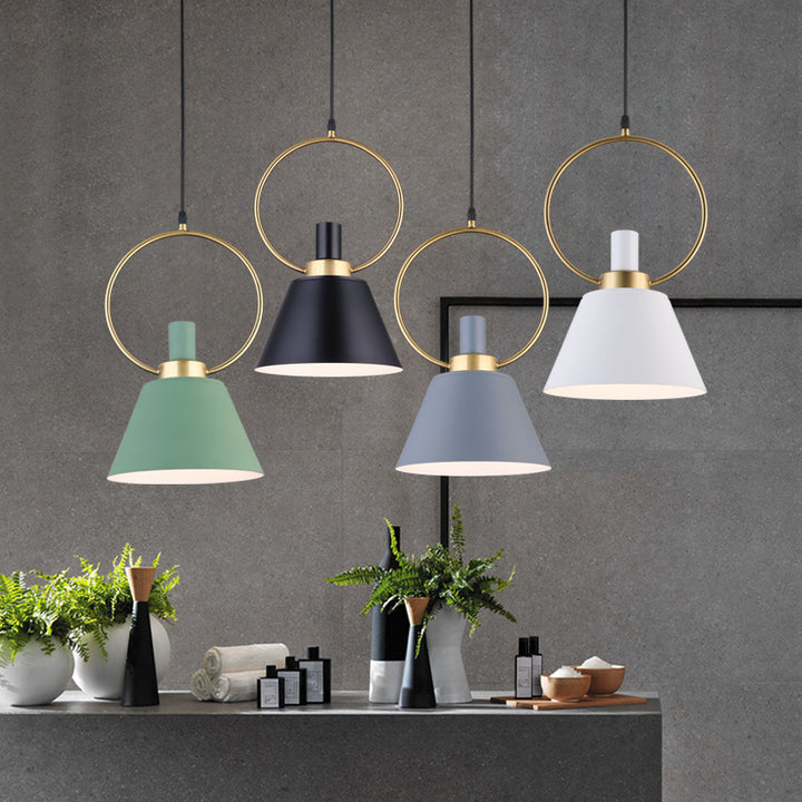 Contemporary Nordic Cone Shade Gold Ring Iron 1-Light Pendant Light For Dining Room