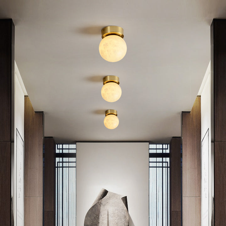 Moderne Übergangs-Deckenleuchte mit quadratischer Kugelform aus Kupfermarmor, LED, halbbündige Montage, für den Flur 