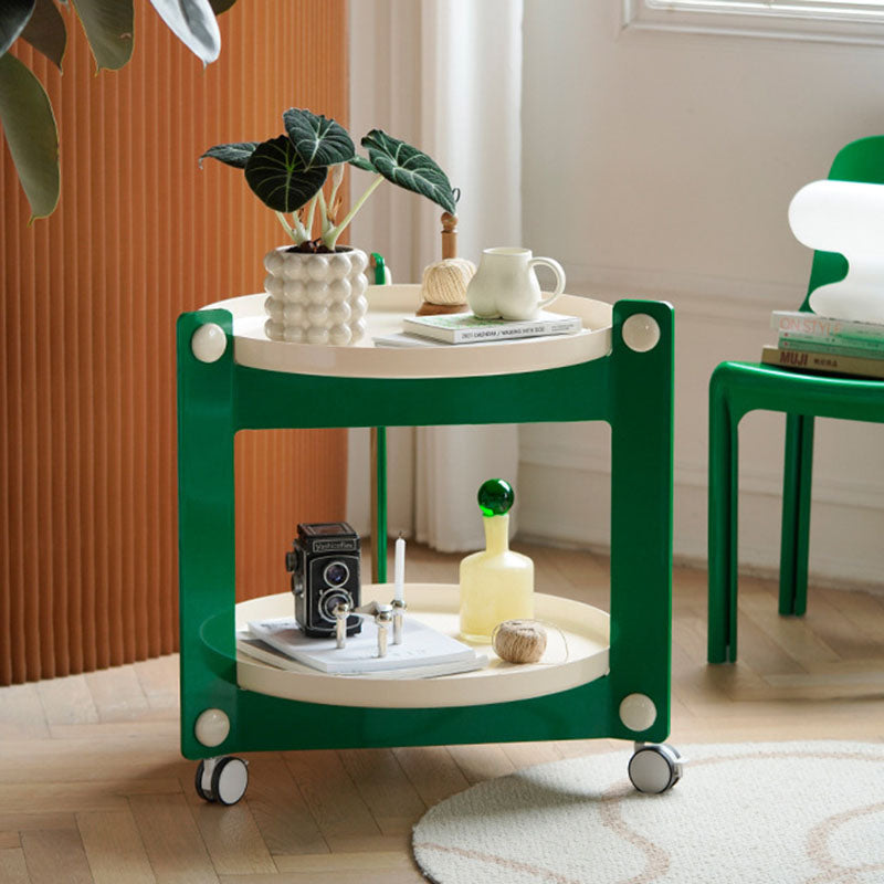 Zeitgenössischer kreativer runder PET-Acryl-Beistelltisch mit 2 Ebenen für das Wohnzimmer 