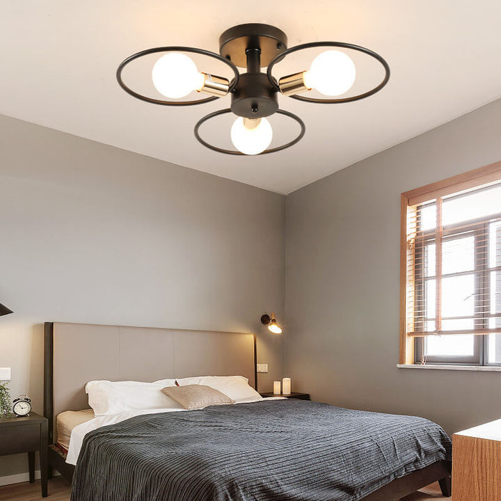 Contemporary Nordic Flower Ring Iron 3/6/9 Light Semi-Flush Mount Ceiling Light For Living Room &amp; Bedroom