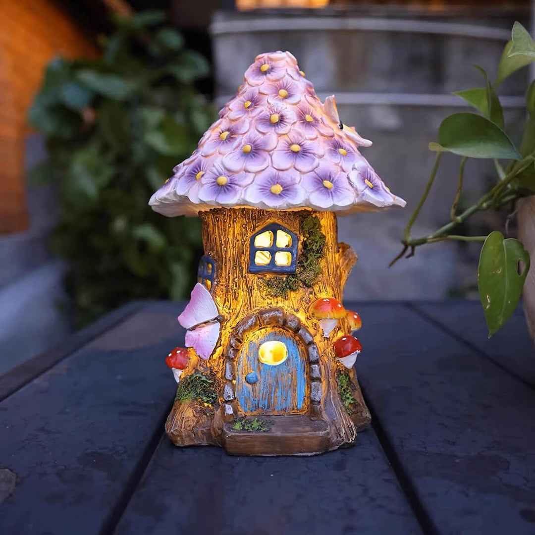 現代的なクリエイティブ樹脂ツリーハウスフラワーマッシュルームデコールLEDソーラー芝生ライトガーデン用 