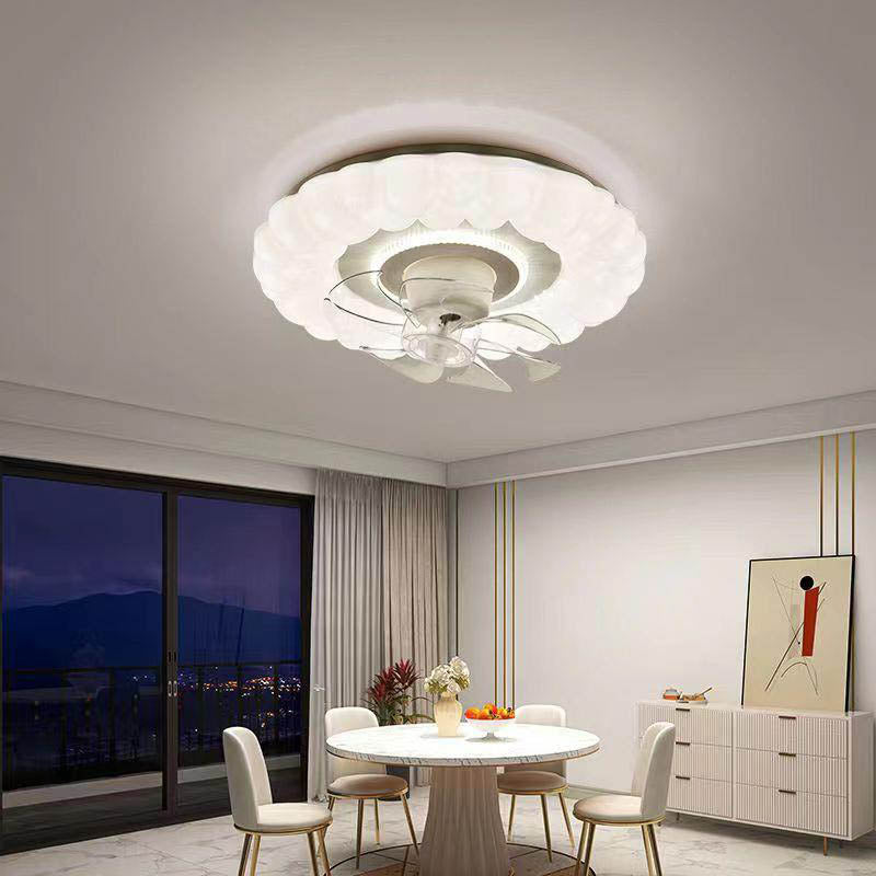 Modern Minimalist Round Hardware LED Flush Mount Ceiling Fan Light For Living Room