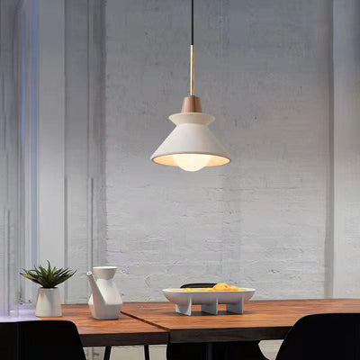 Zeitgenössische industrielle runde Kegel Hardware Glas Zement Holz 1-Licht Pendelleuchte für Wohnzimmer 