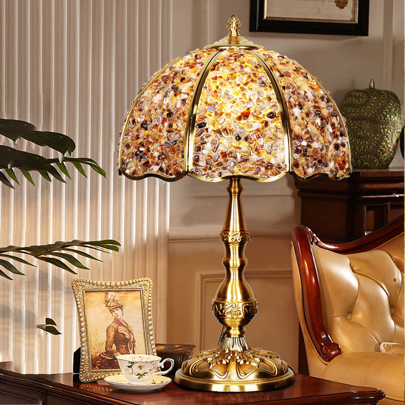 Moderne Luxus-Halbkugel-Schirm Tischlampe aus Vollkupfer mit Kristall und 1 Licht für das Schlafzimmer 