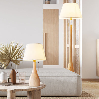 Scandinavian Modern Minimalist Vase Base Solid Wood Fabric 1-Light Table Lamp